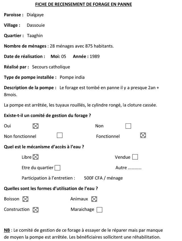 FICHE DE FORAGE EN PANNE A TAAGHIN 1